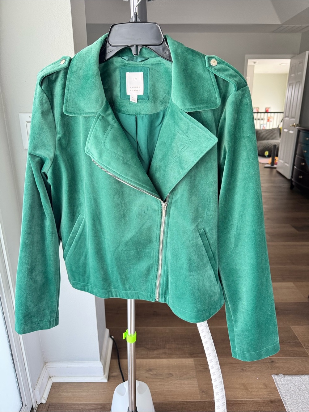 LC Lauren Conrad Green Suede Moto Jacket